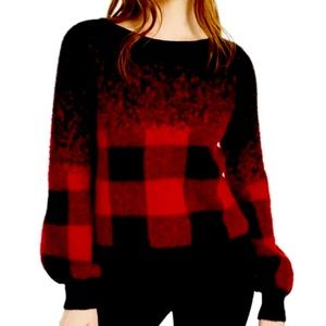 Bar III red and black plaid sweater
